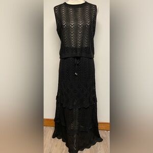 NWT Anthropologie Solitaire Black Knit Top and Maxi Skirt Set Size Medium